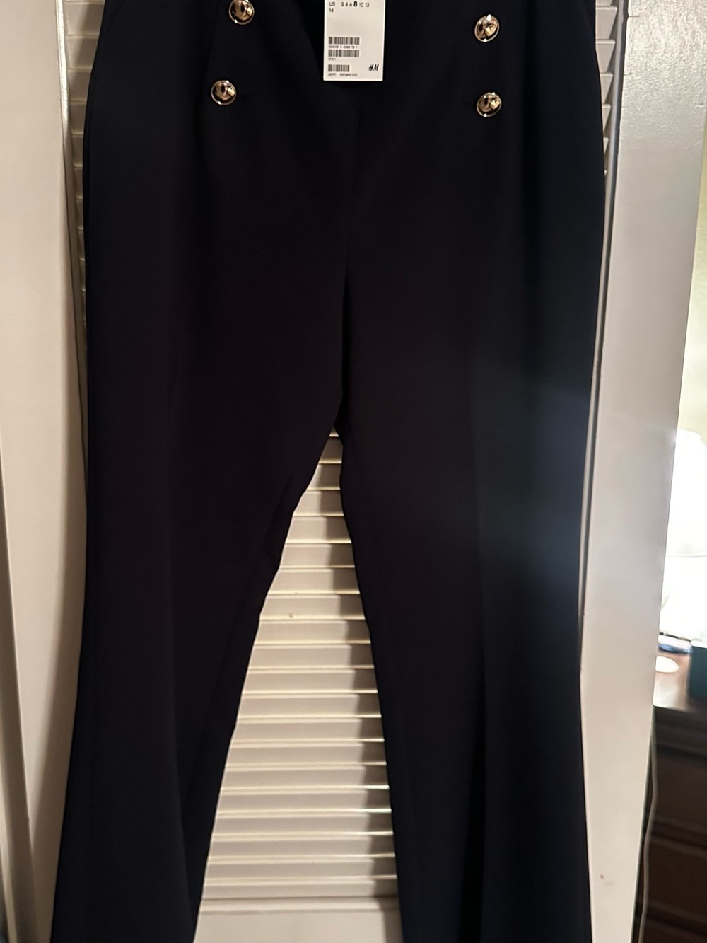 H&M Black Boot-Cut Pants with Gold Button Detail